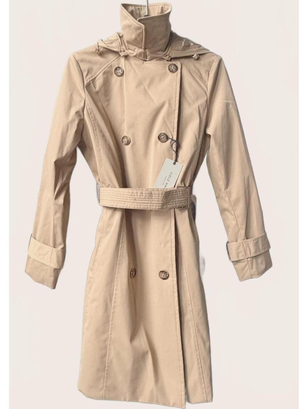 NWT Cole Haan Signature Hooded Trench Rain Coat Beige Medium - Picture 2 of 8
